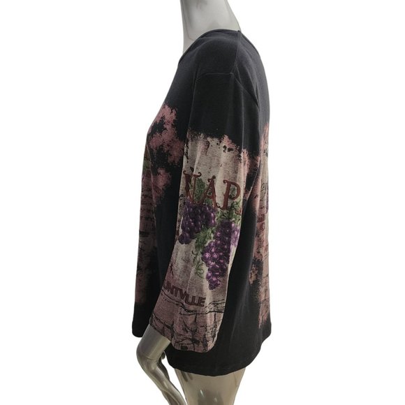 A.L.C. Napa Wine Rhinestone Grapes Black Shirt Top ALC 1X - Picture 2 of 4